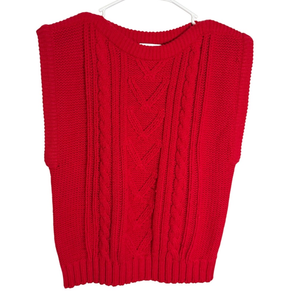 Alyssa Brooke Red Cable Knit Sweater Vest Sleeveless Crew Neck Preppy Retro